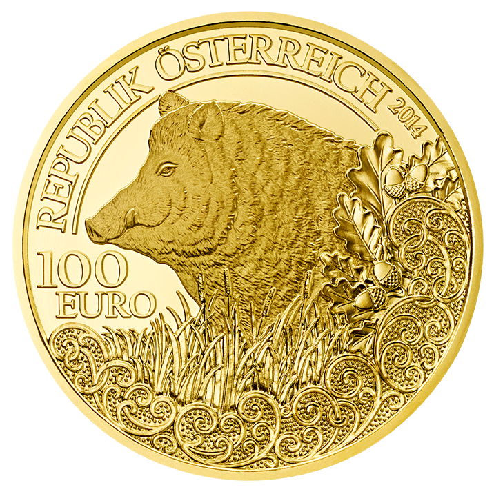 100 Euro Goldmünze Das Wildschwein Wertseite 100 Euro Goldmünze Das Wildschwein