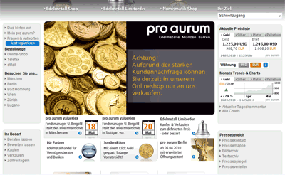 pro aurum ausverkauft Goldbarren und Goldmünzen ausverkauft in vielen Goldshops   die Alternative