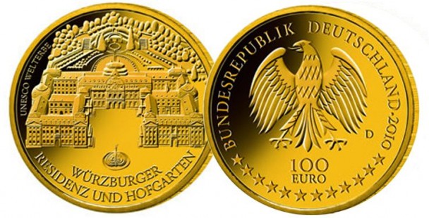 100 gold euro 2010 wuerzburg 608x310 Der deutsche Gold Euro 2010   Weltkulturerbestadt Würzburg