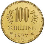 100 Schilling Avers 1. Republik 100 Schilling Goldmünze