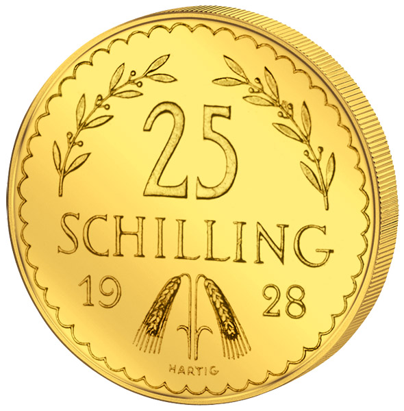 25 Schilling Goldmünze Revers 1. Republik 25 Schilling Goldmünze