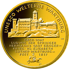 100 Euro Goldmünze UNESCO Weltkulturerbe Warburg Bildseite 100 Euro Goldmünze UNESCO Weltkulturerbe Warburg Bildseite
