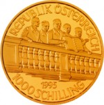 1000 Schilling Goldmünze 50 Jahre 2. Republik Wertseite e1327435080830 Schilling Goldmünzen