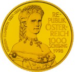 1000 Schilling Goldmünze Kaiserin Elisabeth Wertseite e1327435554478 Schilling Goldmünzen