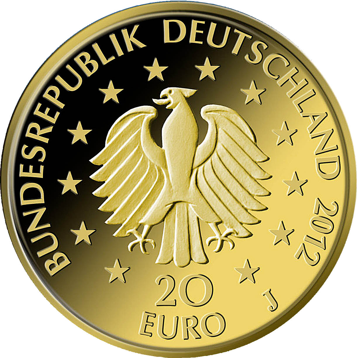 20 Euro Goldmünze Deutscher Wald Fichte 2012 Wertseite Goldmünze Deutscher Wald   Fichte