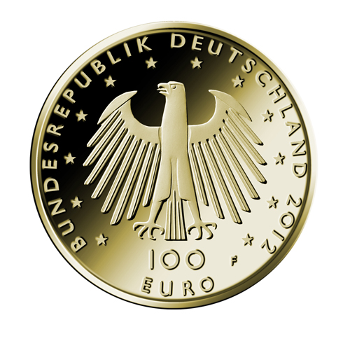 100 Euro Goldmünze UNESCO Weltkulturerbe Aachen Wertseite 100 Euro Goldmünze UNESCO Weltkulturerbe Dom zu Aachen