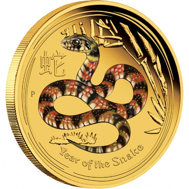 0 2013 Year Of The Snake Gold Proof Coloured Coin Reverse 608x608 Australischer Lunar  – Das Jahr der Schlange 2013