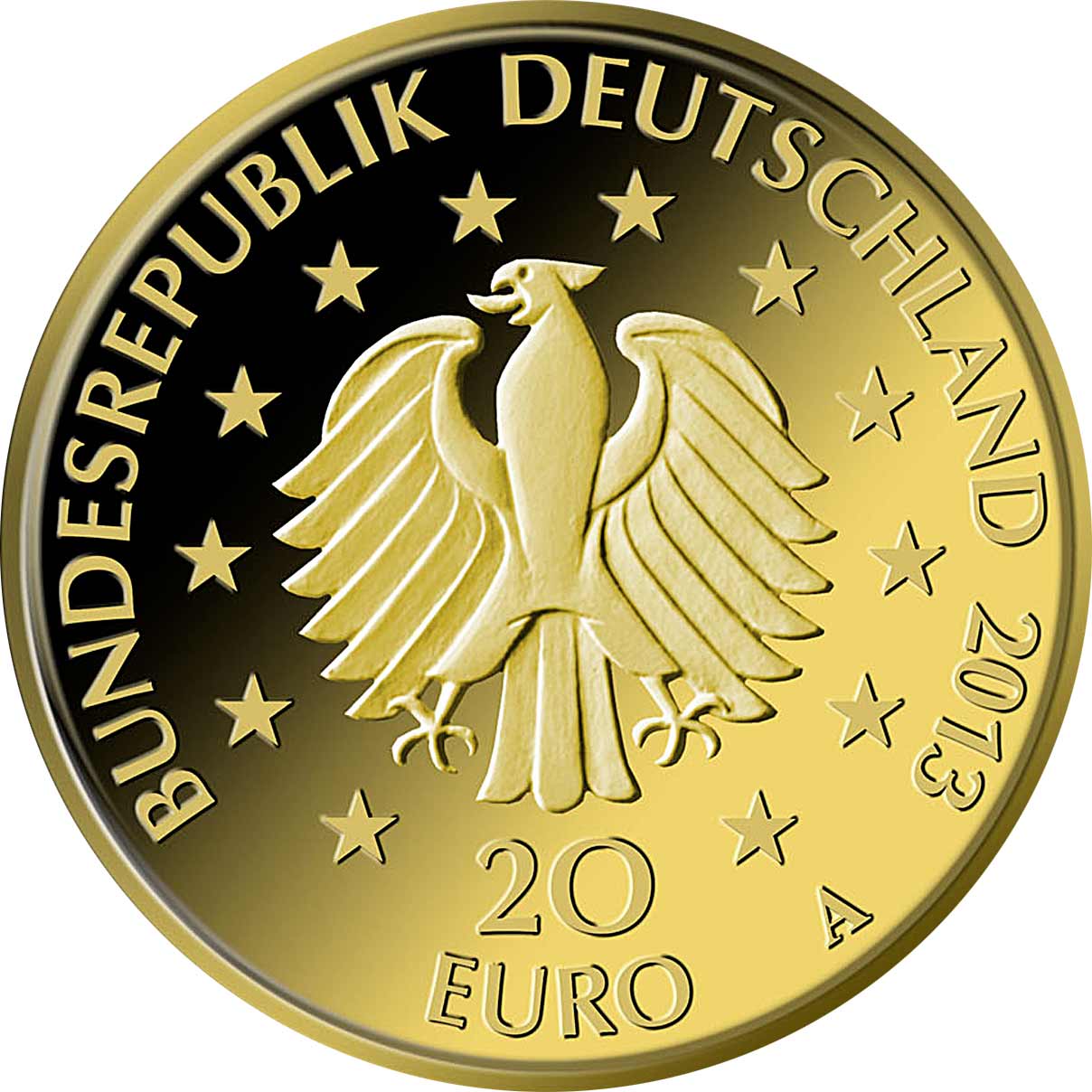 20 Euro Goldmünze Deutscher Wald Kiefer 2013 Wertseite 20 Euro Goldmünze Deutscher Wald Kiefer
