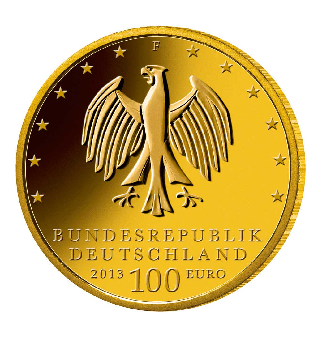 100 Euro Goldmünze UNESCO Weltkulturerbe Dessau Wörlitz Wertseite 100 Euro Goldmünze Gartenreich Dessau Wörlitz