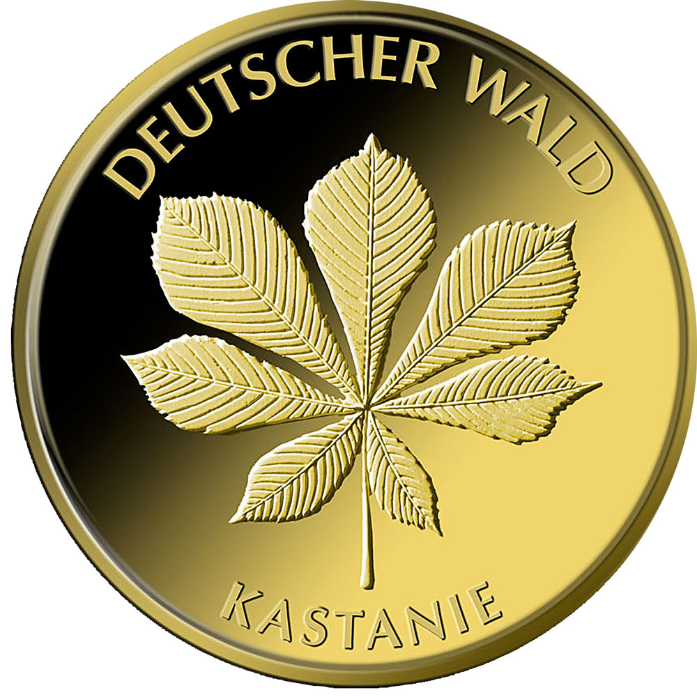 20 Euro Goldmünze Deutscher Wald Kastanie 2014 Bildseite 20 Euro Goldmünze Deutscher Wald Kastanie