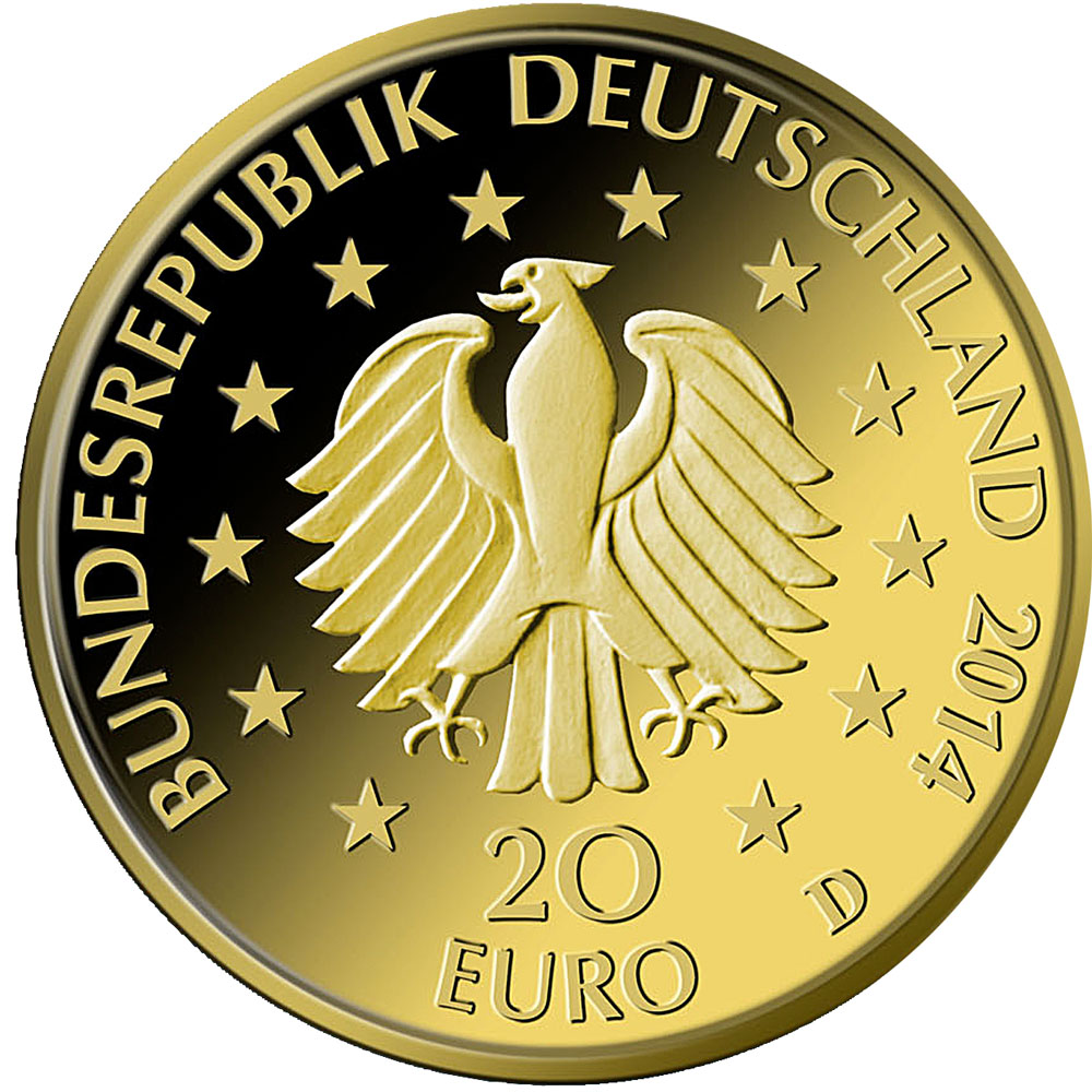 20 Euro Goldmünze Deutscher Wald Kastanie 2014 Wertseite 20 Euro Goldmünze Deutscher Wald Kastanie