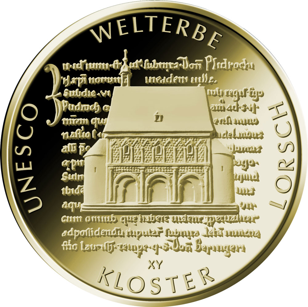 100 Euro Goldmünze UNESCO Welterbe Lorsch Bildseite 100 Euro Goldmünze Kloster Lorsch
