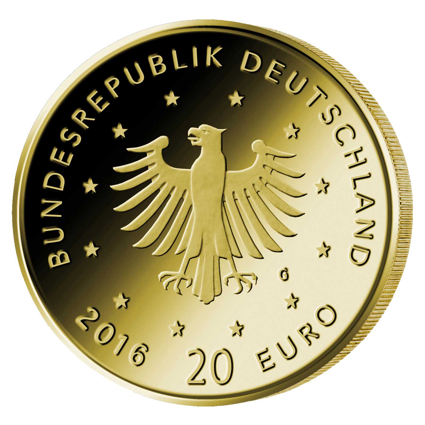 20 Euro Goldmünze Heimische Vögel Nachtigall Wertseite 20 Euro Goldmünze Nachtigall